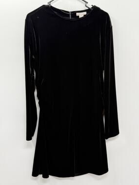 H&M Black Velvet Dress Women XL Long Sleeve Ruched Sides